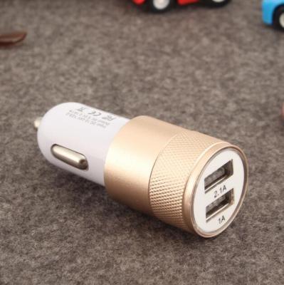 China Universal High Quality Aluminum Car Charger Dual Fast Mobile Phone Hardware 5V 2.1A USB Port Car Chargers for sale