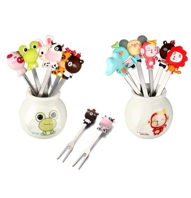 China Cute Stainless Steel And Silicone Toothpicks Sustainable Healthy Cartoon Small Forks for sale