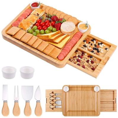 China Sustainable Square Cheese Board Bamboo Knife Set Cheese Tray Cutting Board for sale