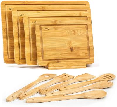 China Best Viable Selling Natural Wooden Bamboo Cutting Board with Cutlery Set for sale