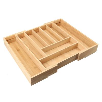 China Modern Bamboo Expandable Cutlery Tray Organizer Utensil Flatware Drawer Dividers for sale