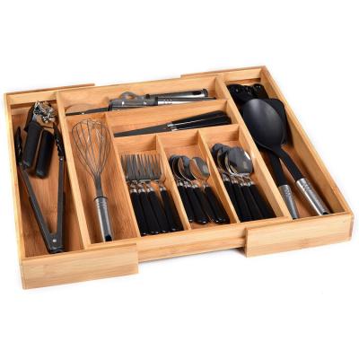 China Modern Bamboo Expandable Utensil Cutlery Kitchen Drawer Serving Organizer for sale