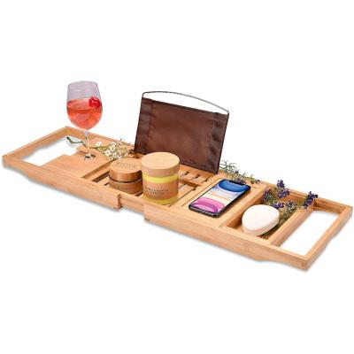 China Modern Premium Bamboo Bathtub Tray Caddy Expandable Bath Tray for sale