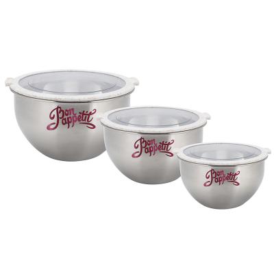 China Viable Mixing Salad Bowl 1.5/3/5QT Stainless Steel Mixing Bowls With Decal Set Of 3 for sale