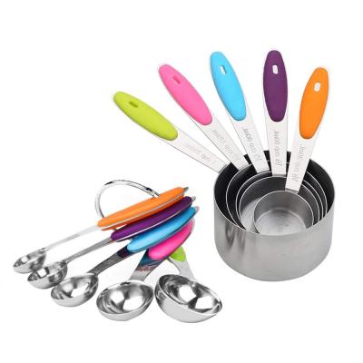 China Sustainable High Quality Stainless Steel Measuring Cups And Spoons Set Of 10 With Silicone Handle for sale