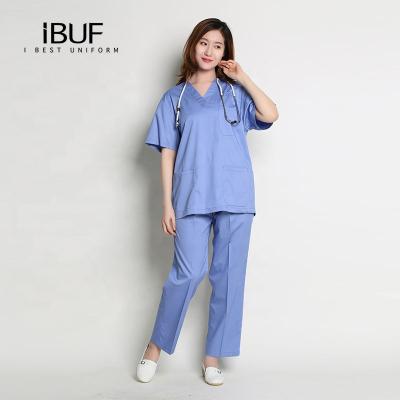 China Factory 100% Cotton Ceil Blue Scrubs Doctor Scrub Uniform Anti-Shrink Scrub Top Pant for sale