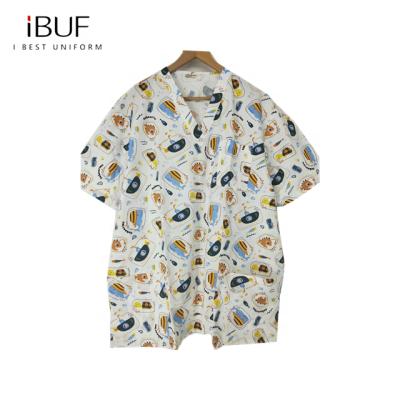 China Printed Hospital 100% Cotton Scrub Suit Hospital Uniform Top for sale