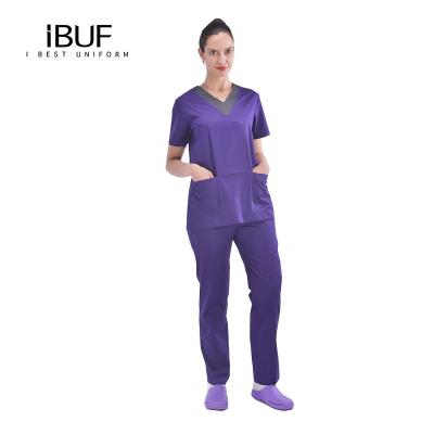 China Anti-Shrink Printing Cherokee Workwear Scrub Suit Core Stretch V-Neck Top for sale