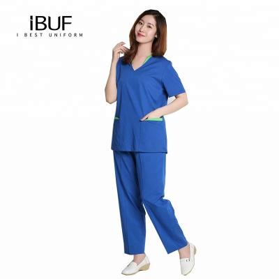 China Anti-Shrinkage Scrub Uniform Round-neckline Knit Panel Scrub Top With Pants for sale