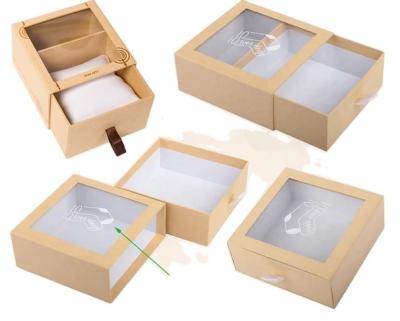 China Kraft natural color paper cardboard packaging sliding box sleeve with pvc window socks underwear shipping for sale