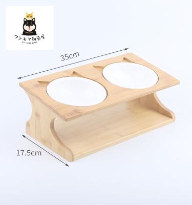 China China Suppliers High Quality Stored Portable Pet Food Double Bowl On Wooden Stand for sale