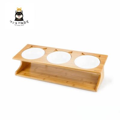 China Cat Bowl Pet Dining Table Stocked with Sloping Wood Frame Raised Elevated Pet Bowl with Slanted Support for sale