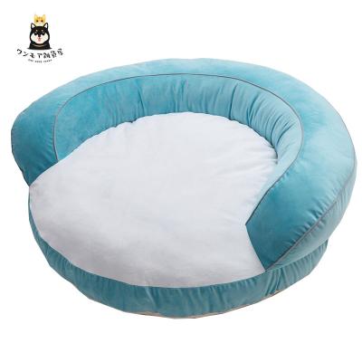 China Viable Dutch Velvet Pet Mat Cat Nest Winter New Round Plush Dog Beds Pet Nest Blue Small for sale