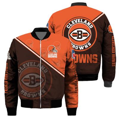 China Team Plus Size Mens Sport Autumn Workout Boy Wear Regular Loose Bomber Jacket Design NFLE Browns American Football Logo for sale