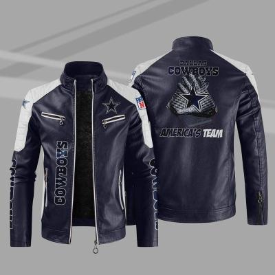 China Wholesale New Design Men's NFL American Football Cowboys Team Custom Pu Zipper Leather Motorcycle Stand Collar Men's QUICK DRY Jackets for sale