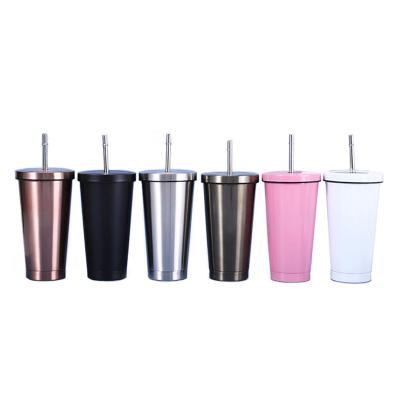 China PORTABLE Customized Water Bottle With Tumbler 304 Stainless Steel Double Wall Straw Office Thermos Mug Vacuum Coffee Cup 500ml 17oz for sale