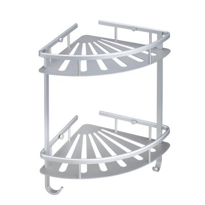 China Wall Mounted Type Brass Shower Shelf Corner Cosmetic Basket Storage, Double Tier, Chrome for sale