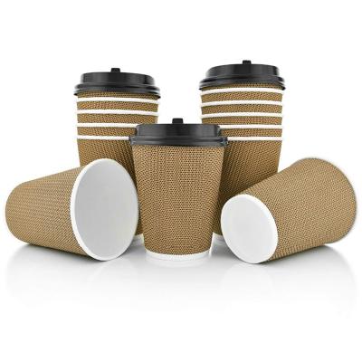 China Biodegradable Custom Logo Stylish Design Ripple Double Wall Insulated Coffee Takeaway Hot Paper Cup With Lids for sale