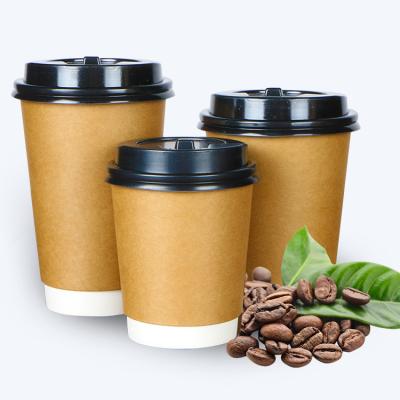 China Food Grade 8oz 12oz 16oz Recyclable Biodegradable Paper Double Wall Cup Mug for Hot Coffee with Plastic Cover Customization Printing for sale