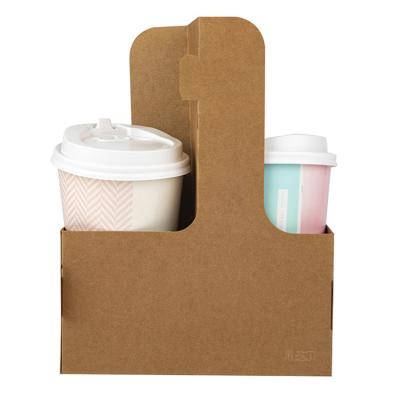 China Biodegradable Custom Kraft Paper Coffee Cup Holder With Handle for sale