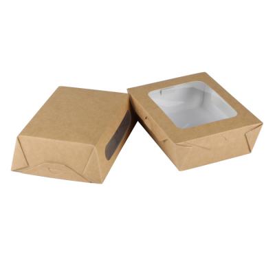 China Disposable Food Box Packaging Take Out Food Container PE Coated Kraft Paper Salad Box With Window for sale