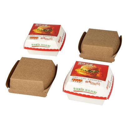 China Custom Biodegradable Disposable Paper Hamburger Box Paper Packaging Cardboard Food Grade Hamburger Packaging Paper Box for sale