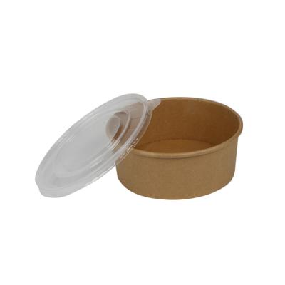 China Disposable Biodegradable Eco Friendly 32oz PLA Lined Kraft Paper Salad Bowl With PET Lid for sale