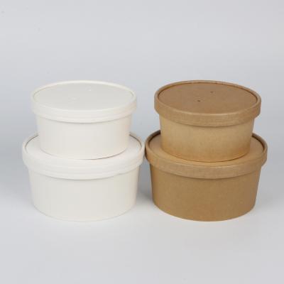 China Disposable Biodegradable Food Grade Lined Disposable Salad Bowl With Lid 500ml 750 Salad Bowl 1000 1100 1200 1300ml White Kraft Paperboard for sale