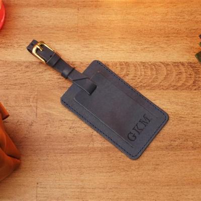 China Unisex Custom Leather Debossed Logo Name Bag Tag Travel Hotel Tag Holder Personalized Blank Luggage Tag for sale