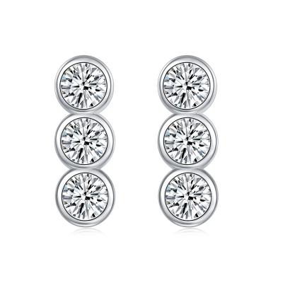 China Casual/Sporty Wholesale Round Three Zircon Flush setting Sterling Silver Stud Earrings for sale