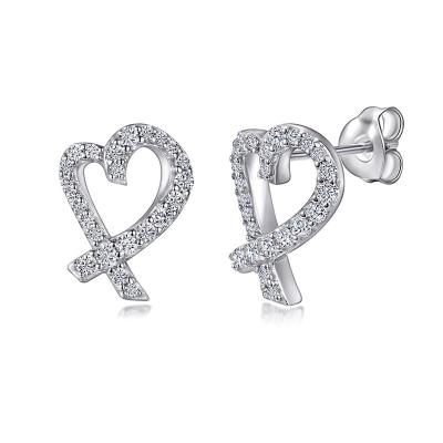 China TRENDY Hollow micro-set love-shaped earrings s925 sterling silver senior sense of Europe and the United States love earrings for sale