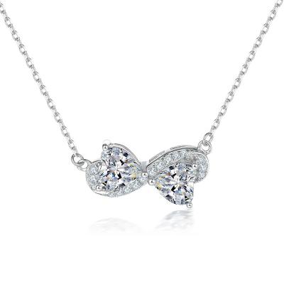 China American Style Love Necklace S925 Sterling Silver double heart-shaped Zirconia Pendant Women's Luxury European and American Style Love Necklace for sale