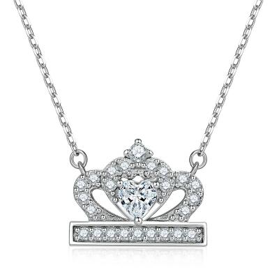 China American style princess crowned crown love necklace 925 sterling silver female heart-shaped European and American style princess crowned crown love necklace for sale