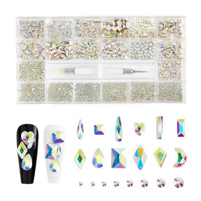 China 3d Nail Art DIY Decoration Design Best Flat Bottom Crystal AB Glass Form Flatback Nail Art Fancy Rhinestone for sale