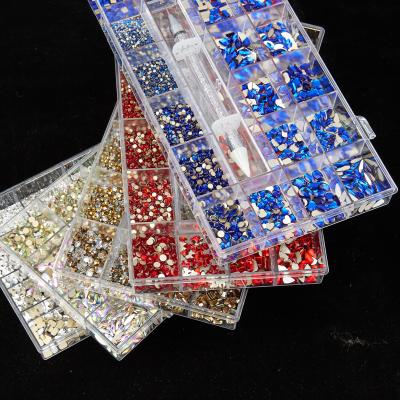 China 3d nail art DIY decoration low price rainbow flat bottom shape rhinestone nail charm glass product for sale