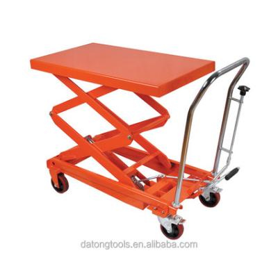 China Machinery Repair Shops Foot Operated Hydraulic Scissor Lift Table Double Trolleys 350Kg for sale