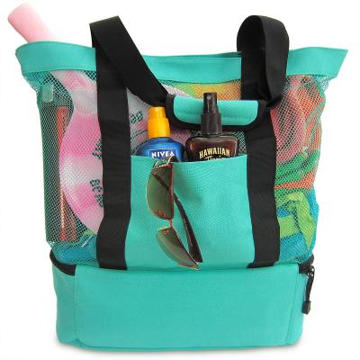 China 2020 New Purpose Summer Extra Large Mesh Tote Beach Bag Multifunctional With Zipper Top And Insulated Picnic Cooler Pocket for sale