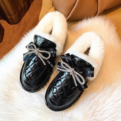 China RT2000377 Hot Wholesale Ribbon Fur Women Winter Cute Flat Thermal Shoes Ins Wish Amazon Hot Sale for sale