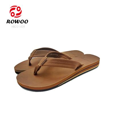 China Factory Price Men's Lightweight Arch Support Flat Slippers PU Flip Flops Thong Slipper Sandals Brown High Top For Men for sale