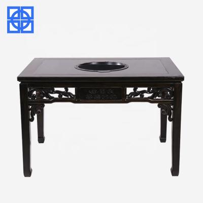 China Sustainable Cheap Wooden Restaurant Tables With Hot Pot Grill Table Induction Cooker Revolving Round Table for sale