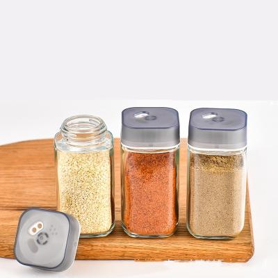 China Add Porous Powder Bottle Household Kitchen Salt Monosodium Glutamate Glass Seasoning Jar Cumin Seasoning Bottle Square for sale