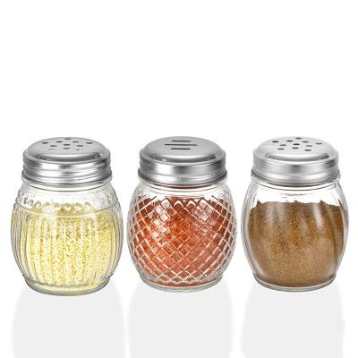 China Add Pepper Condiment Bottle Spice Container Salt Pepper Jar Round Clear Glass Spice Jar With Stainless Steel Lid Shaker Top for sale