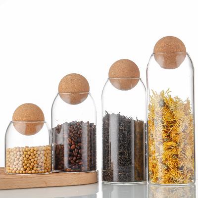 China Storage Jars Cork Sealed Transparent Circular Glass Spherical Storage Tank for Coffee Beans and Tea Candy Snack for sale