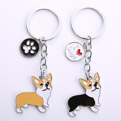 China Factory Direct Europe Corgi Cute Dog Badge Stainless Steel Key Chain Customized Animal Pattern for sale