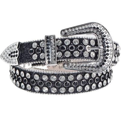 China Fashion.Casual Crystal Rhinestone Belts Men Women Diamond Studded Western Belt Sparkle Unisex Designer Leather Belt for sale