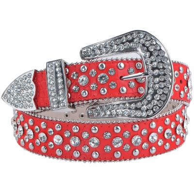 China Custom Rhinestone/Fashion.Casual Diamond Stone Belt PU Belt Snakeskin Pattern Belt In Red Blue Gold Color Multi Choice For Men And Women for sale