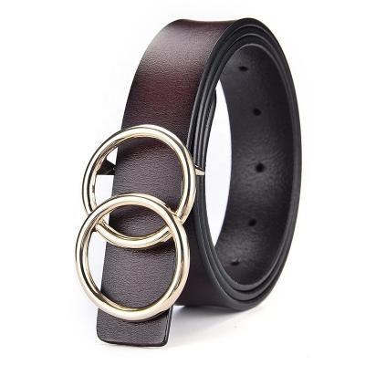 China Luxury Fashion Women Leather Belts For Pants Jeans Dresses Waist Ladies Designer Belts With Gold O-ring Buckle for sale