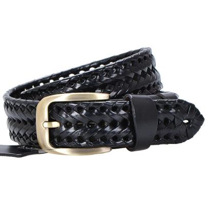 China Luxury high quality men's braided leather belts for men with zinc alloy belt buckle for sale