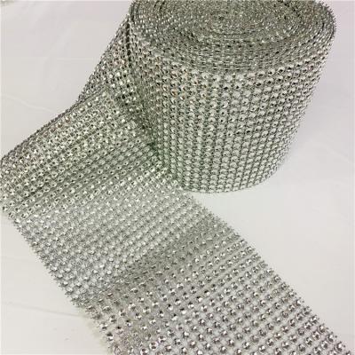 China free sample 24 Rows 4mm 10 yards/roll welding party decoration trmming plastic rhinestone mesh rolls without zircons for sale