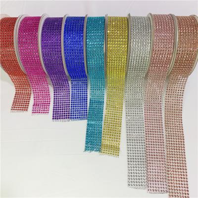 China free sample 8 Rows Rows 4mm 10 yards/roll welding party decoration trmming plastic rhinestone mesh rolls without zircons for sale